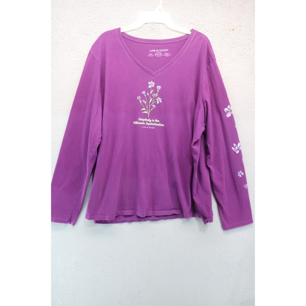 Life is Good Purple Long Sleeve Crusher Tee-XXXL-"Simplicity..."-V Neck-BOHO